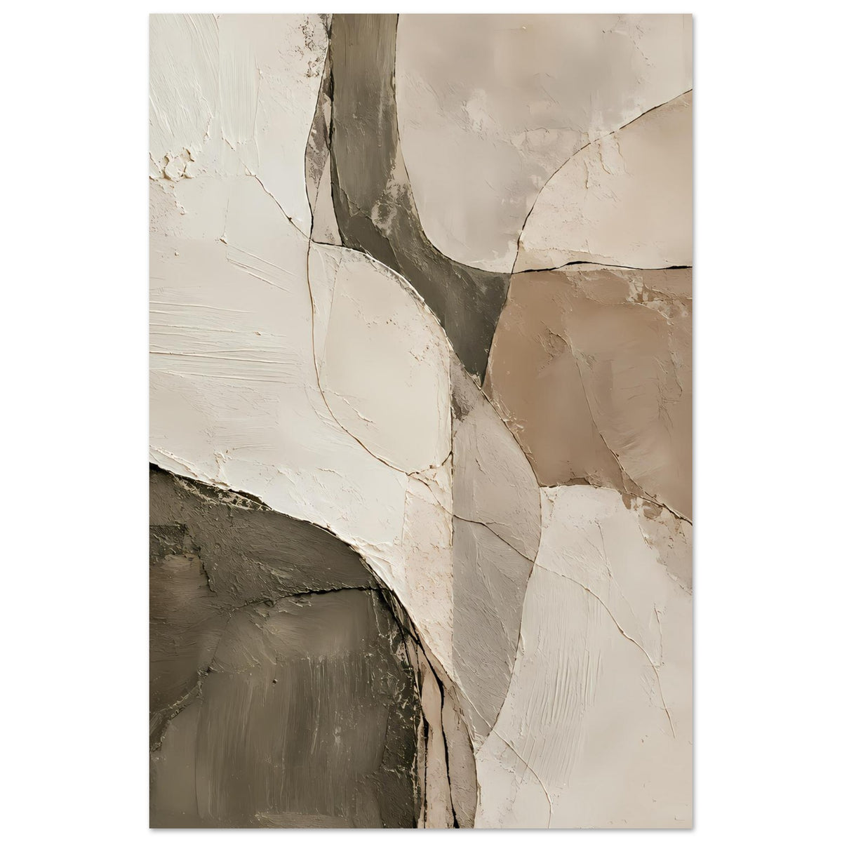Vertikales abstraktes Kunst-Poster mit Erdtönen: creme, beige, dunkelgraue Akzente und Linien