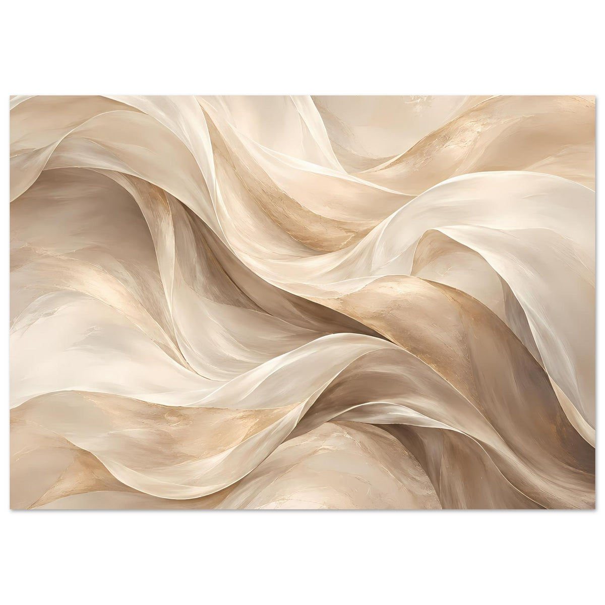 Abstraktes Fluss-Poster: beiger Creme-Wellenverlauf mit dunkleren Beige-Akzenten, gerahmt