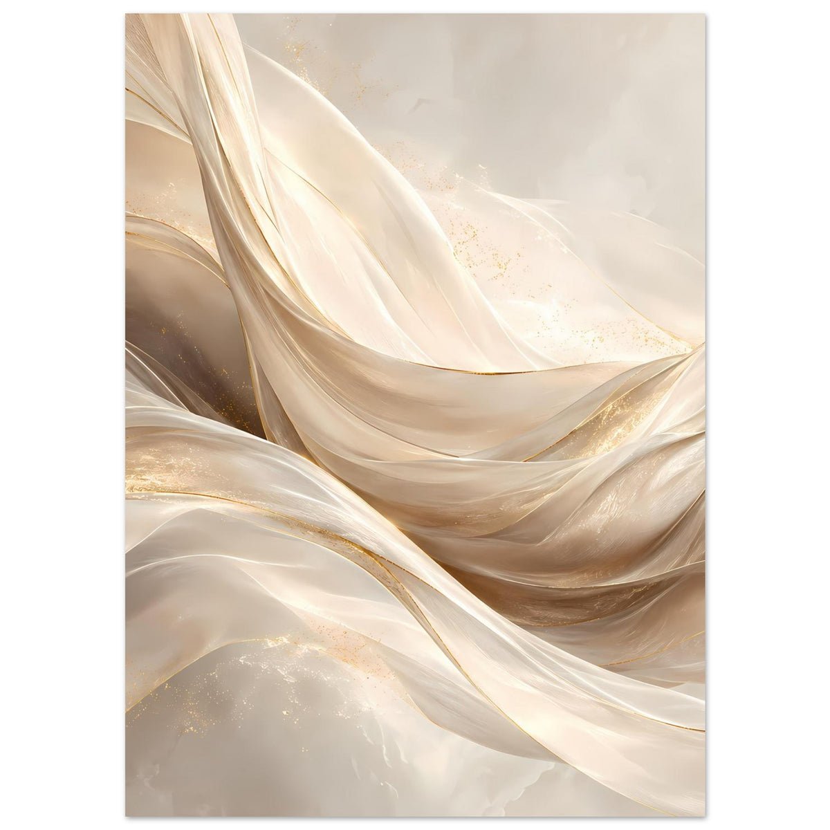 Abstraktes Leinwand-Poster mit cremefarbenen und goldenen Stoffwellen, elegantes Design