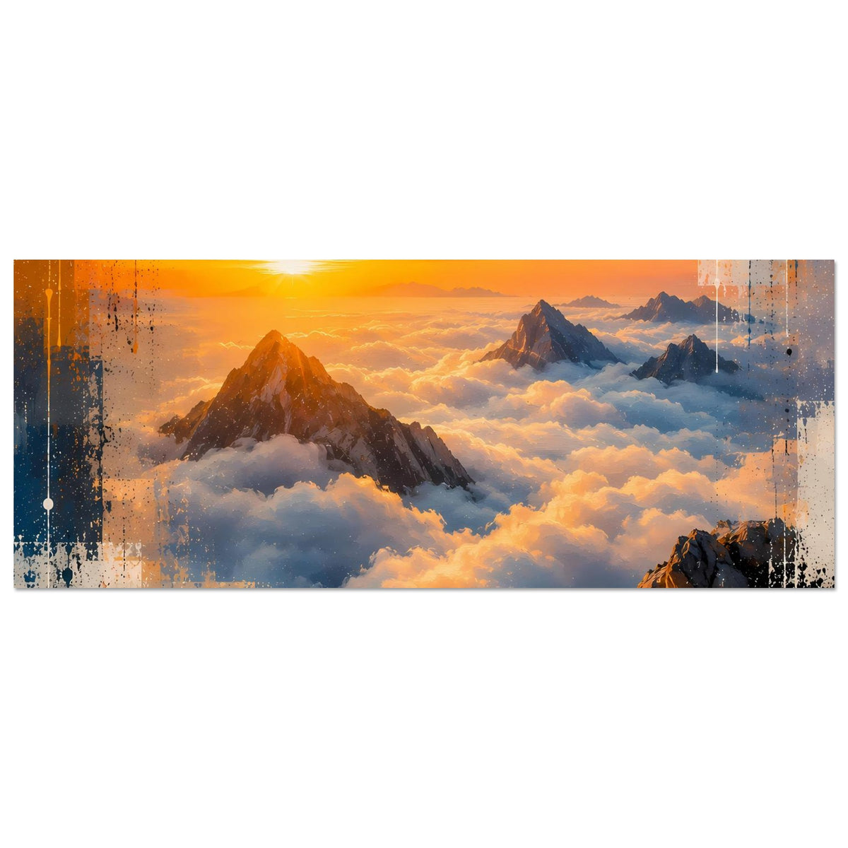 Horizontales Naturposter mit goldenem Sonnenaufgang, Bergen und Wolkenmeer