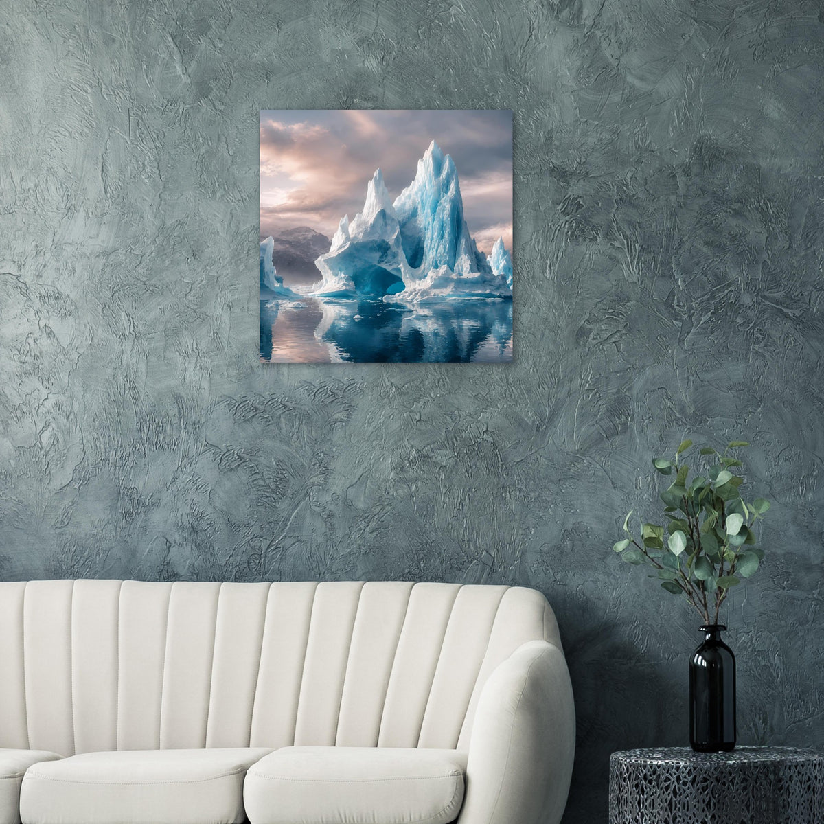Eisberg-Poster im Rahmen mit blauem Gletscher über Wasser