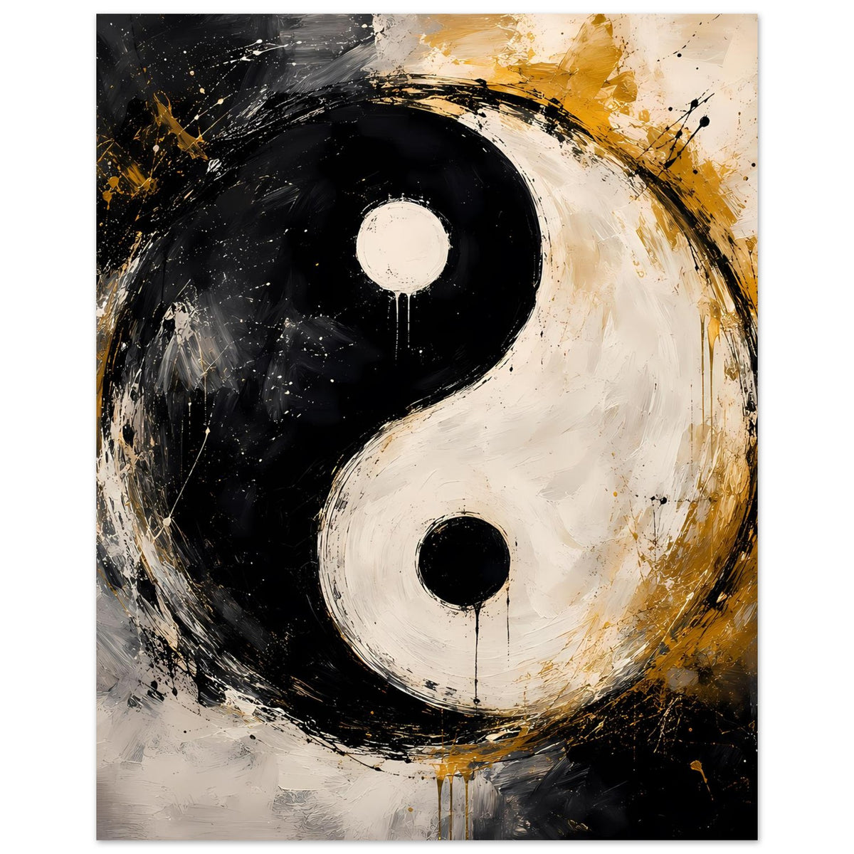 Abstraktes Yin-Yang Poster mit Yin-Yang-Paar: dunkle Fläche links, helle Fläche rechts
