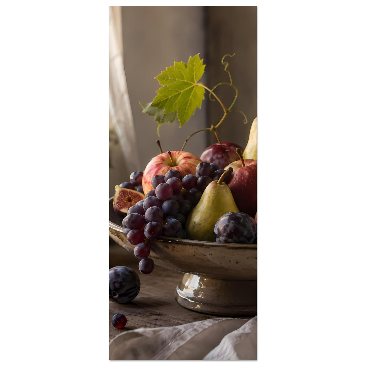 Obstkorb-Stillleben Poster (Hochformat): Keramikschale mit Trauben, Birne, Äpfeln