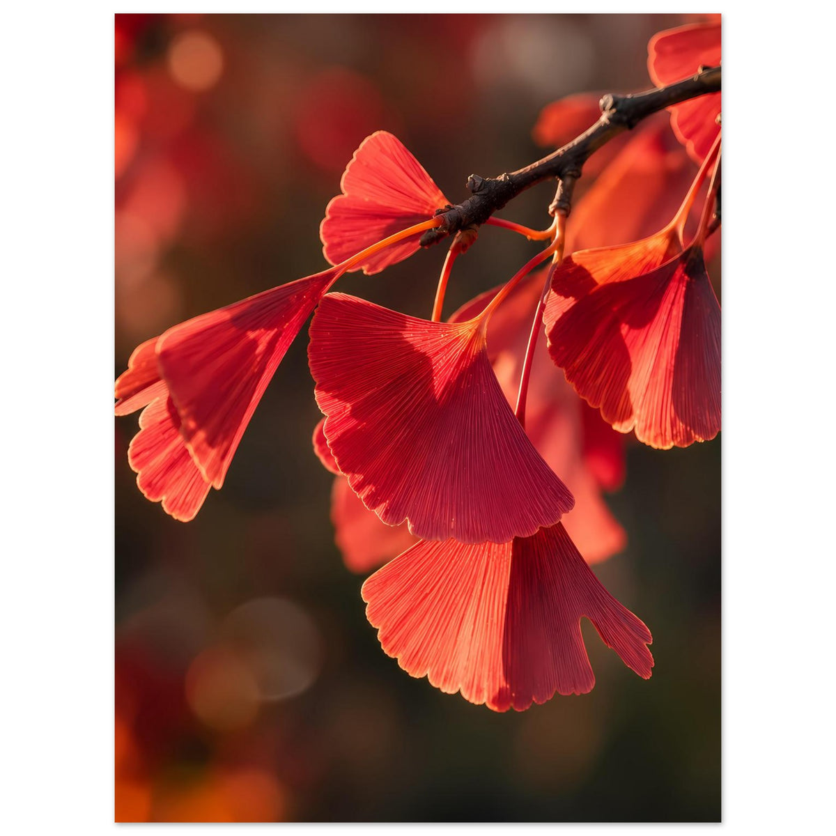 Premium-Mattposter mit roten Ginkgo-Blättern am Ast, Blattwerk über dem Ast