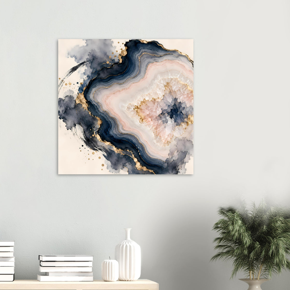 Abstraktes Geoden-Poster in Rosé, Blau und Gold