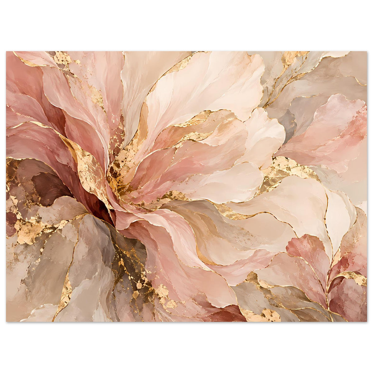 Floralposter in Rosa und Gold, Querformat