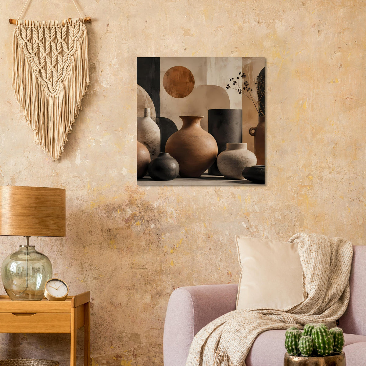 Gerahmtes Poster mit modernen Keramikvasen-Motiven in Terrakotta- und Beigetönen