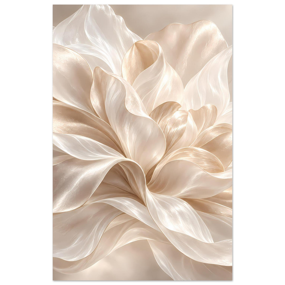 Hochformatiges Floralposter: cremefarbene Blütenfalten auf mattem Papier