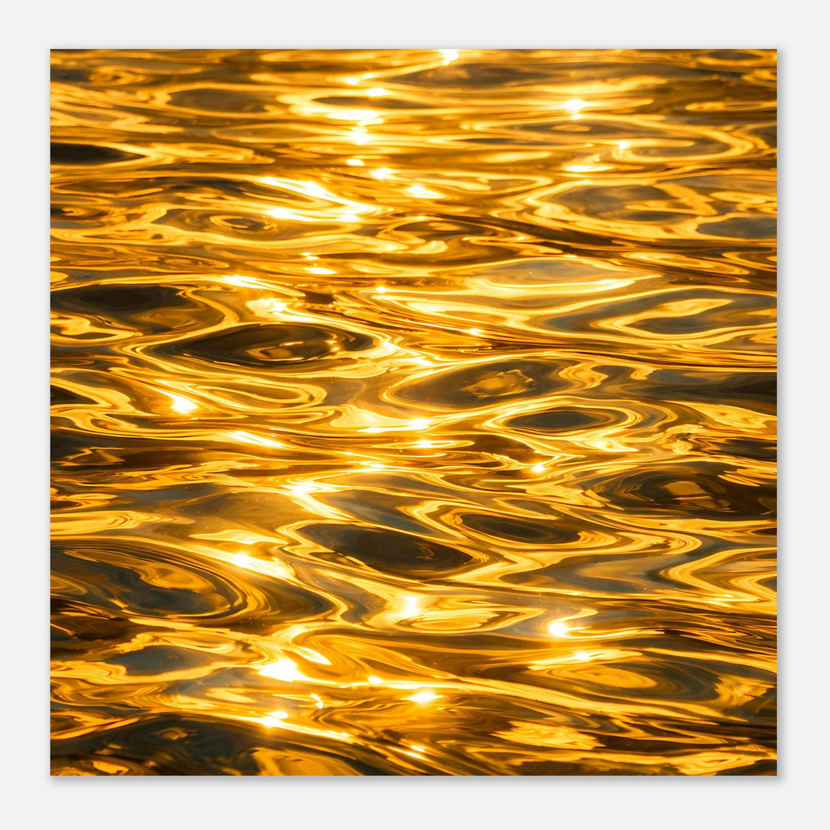 Abstraktes Poster mit goldenen Wellenlinien und dunklen Akzenten auf mattem Papier