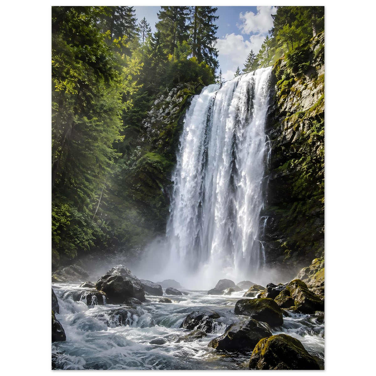 Wasserfall-Fotoposter im Wald mit Wasserfall und Felsen im Vordergrund