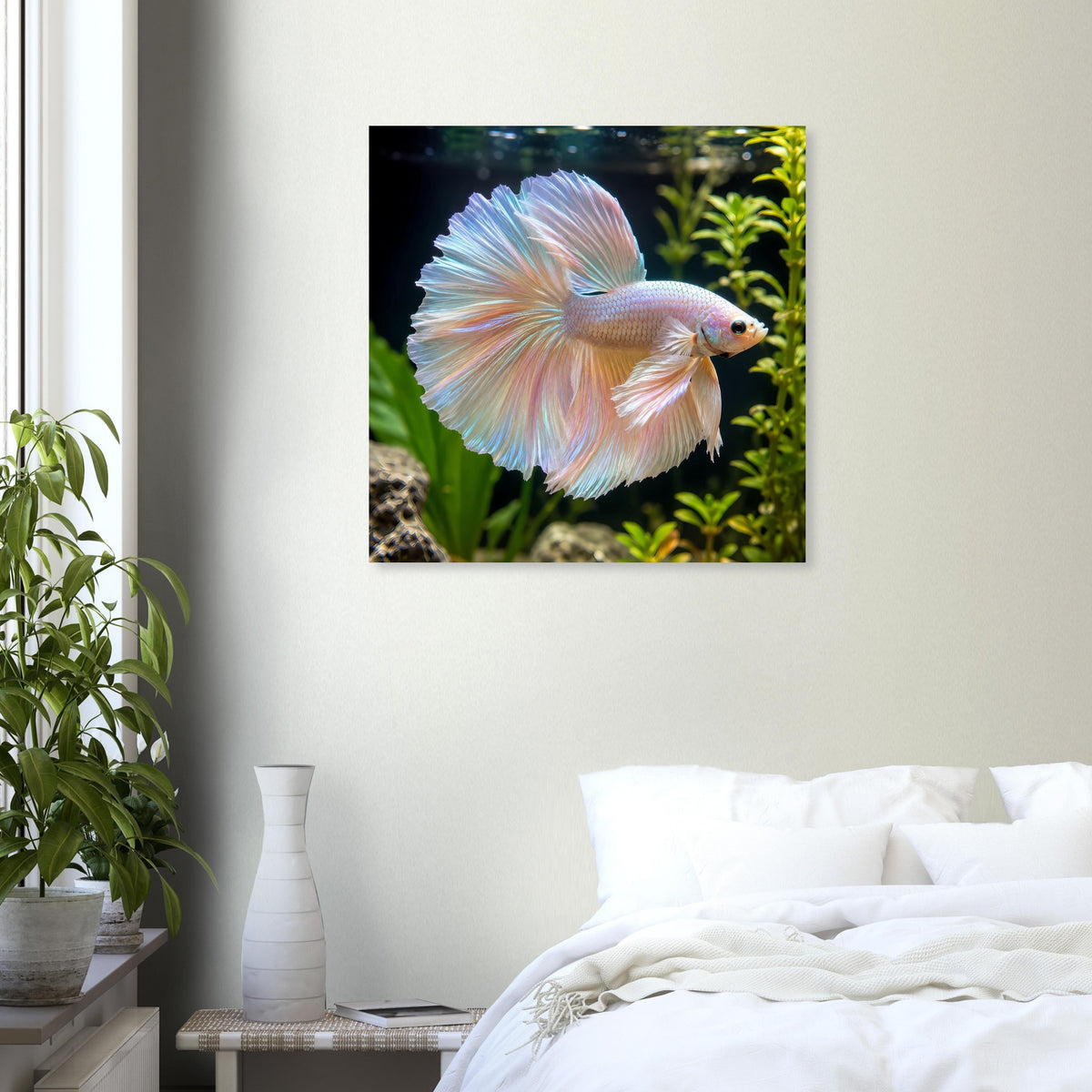 Quadratisches Poster mit Betta-Fisch, fächerförmige Flossen in Pastelltönen