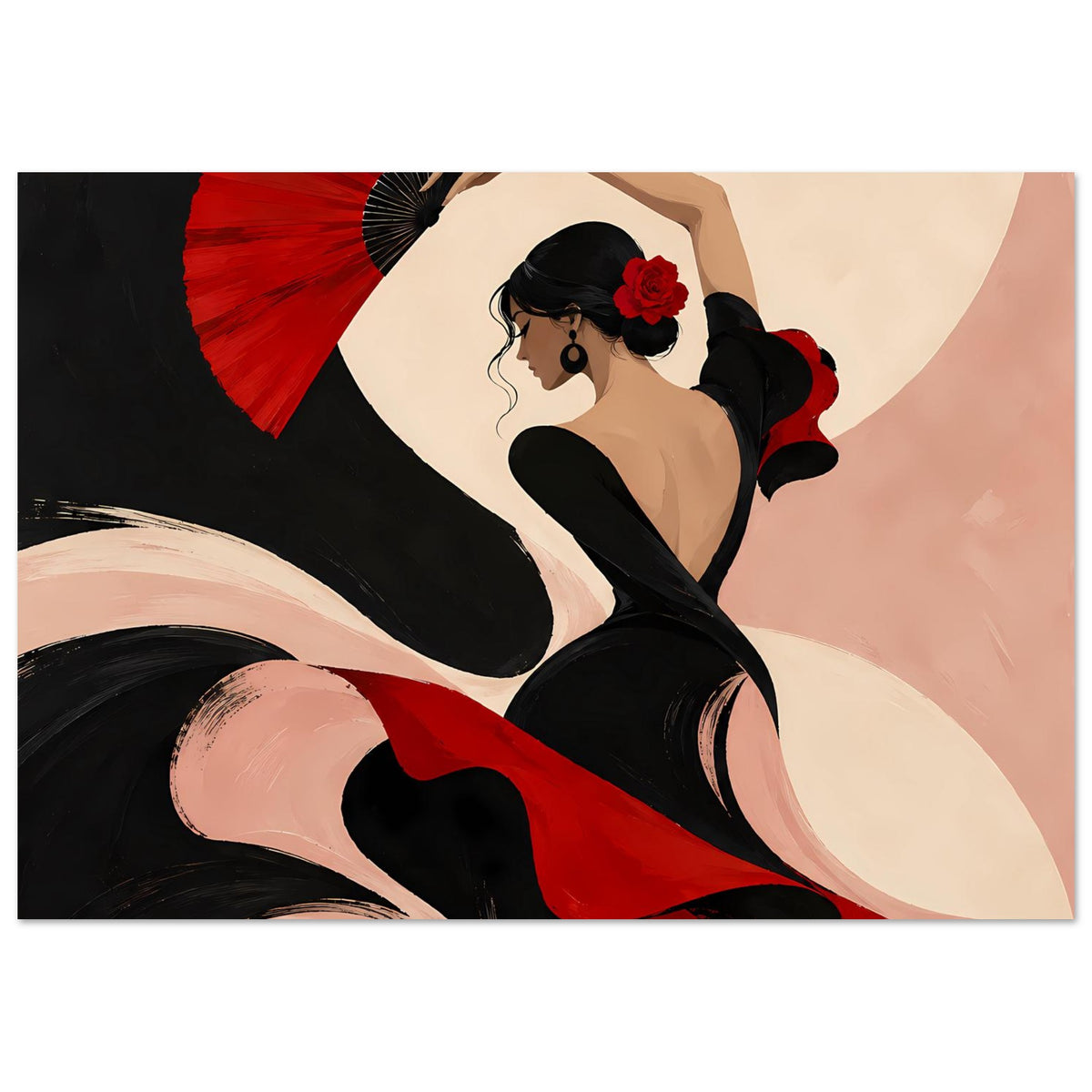 Flamenco-Tänzerin Poster mit rotem Band und schwarzem Rock