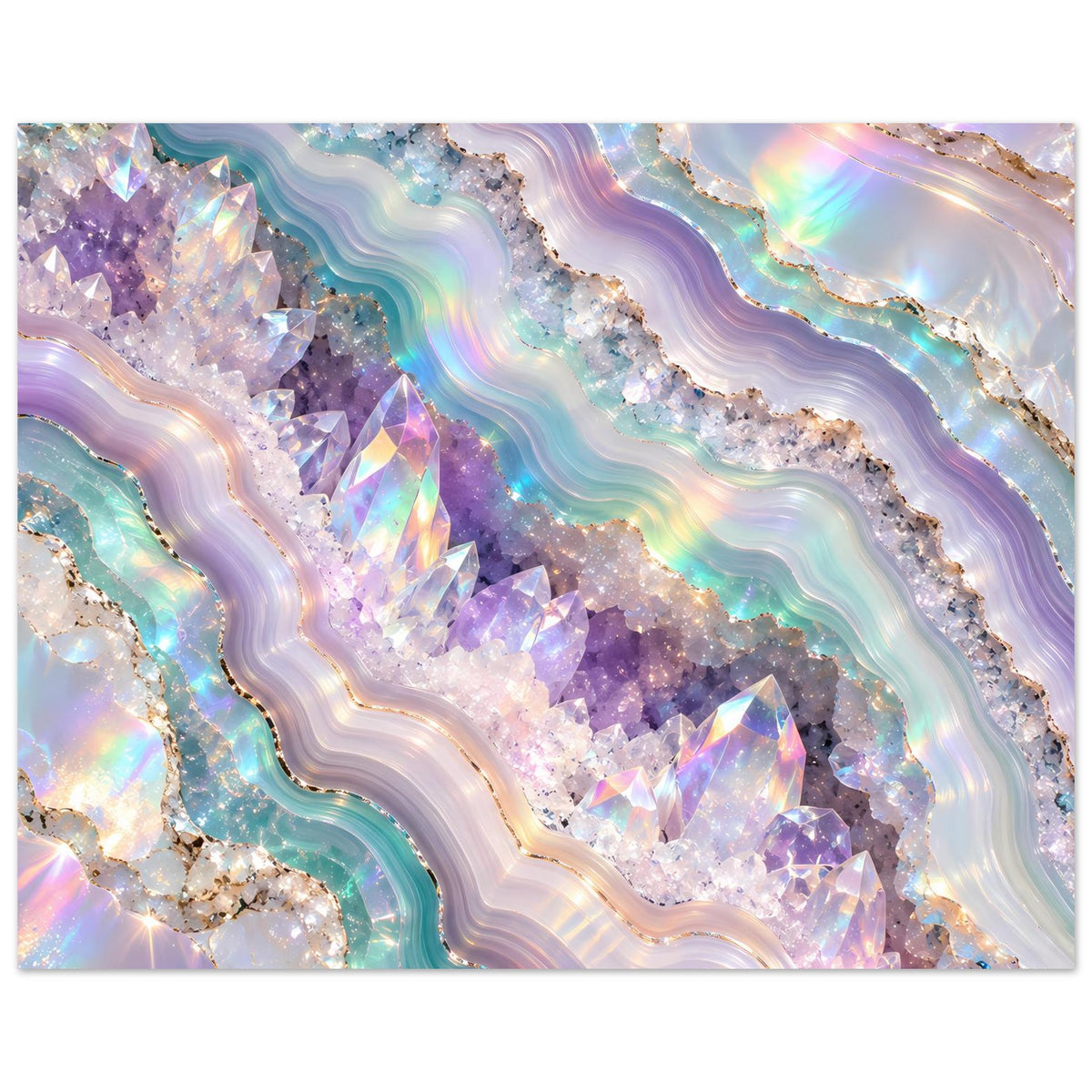 Holografisches Kristall-Geode-Poster, horizontales Motiv mit glitzernden Kristallspitzen