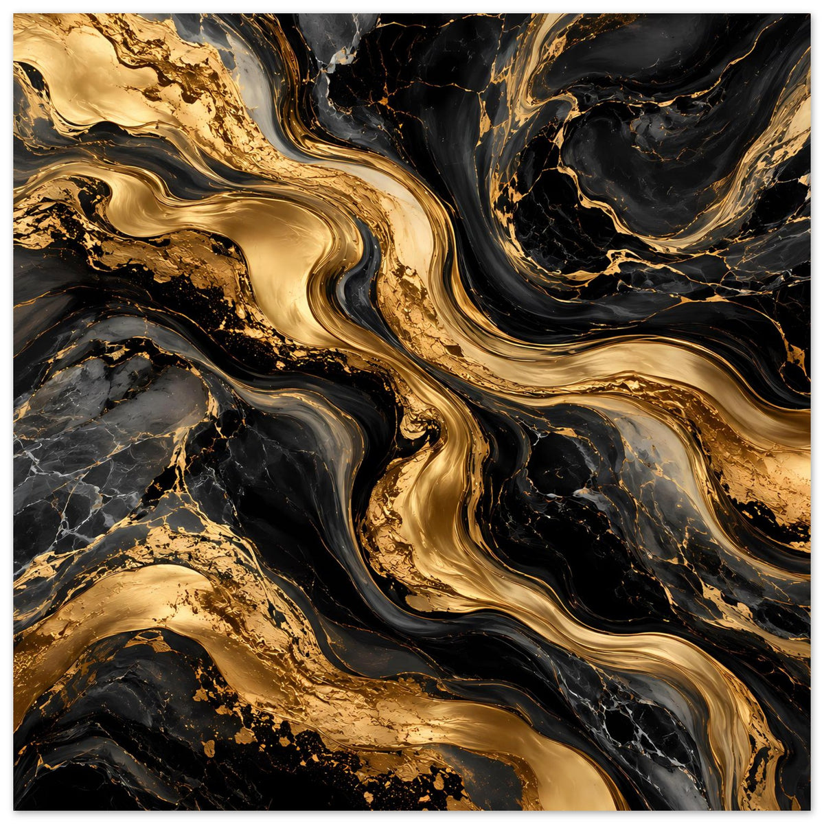 Poster mit Goldmarmor-Optik: schwarze Marmorflächen mit goldenen, wellenförmigen Schlieren.