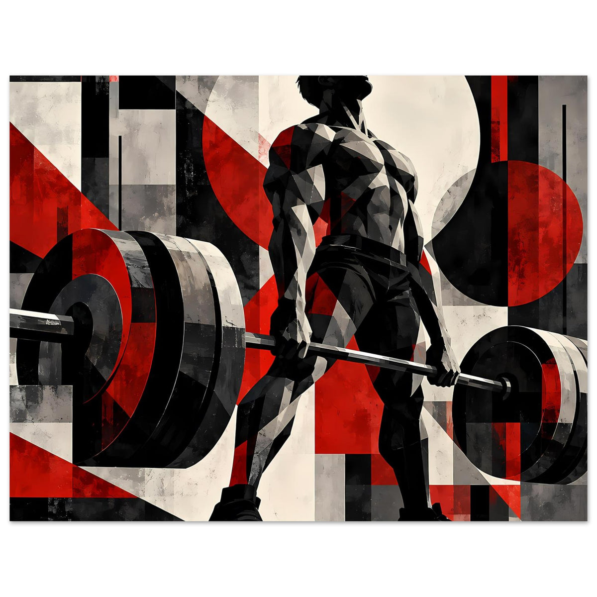 Fitnessposter-Ausschnitt, Querformat: Langhantel und Kraftsportler-Silhouette