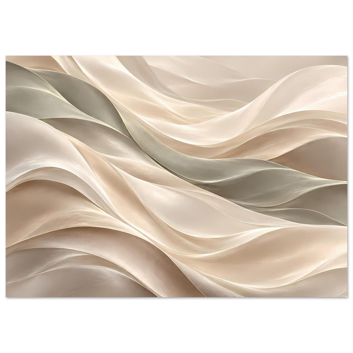 Kunstposter mit abstrakten Wellen in Creme- und Grautönen, querformatig, breite Ansicht