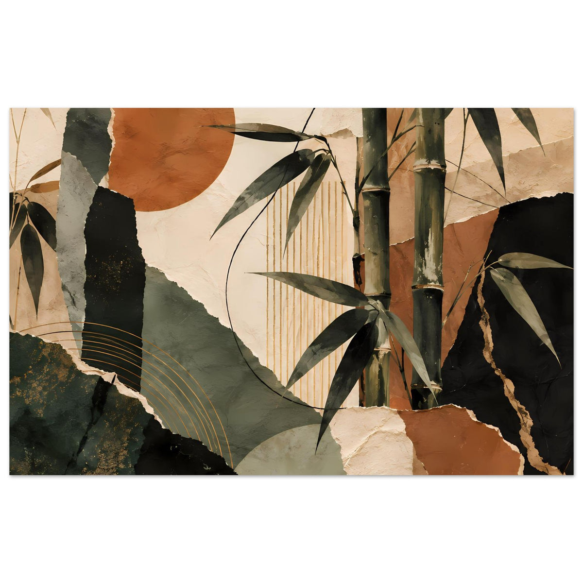Abstraktes Bambus-Wandposter in erdigen Farben mit mattem Finish, Horizontalformat