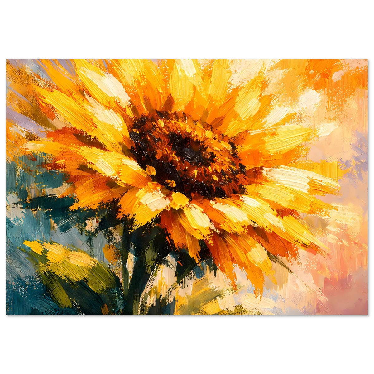 Sonnenblumen-Poster mit kräftiger Farbstruktur: gelbe Blütenblätter und dunkle Mitte