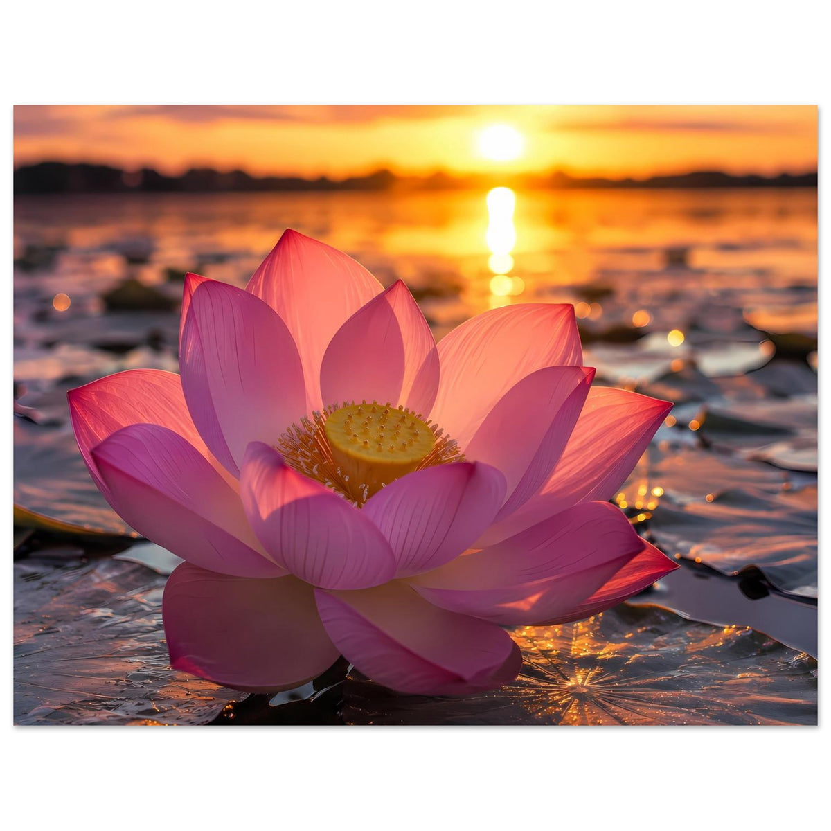 Lotusblüten-Poster im Querformat: pinke Lotusblüte mit gelber Mitte im Motiv