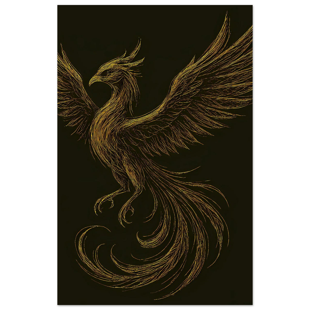 Poster mit goldener Phönix-Silhouette und Flügeln, vertikal ausgerichtet