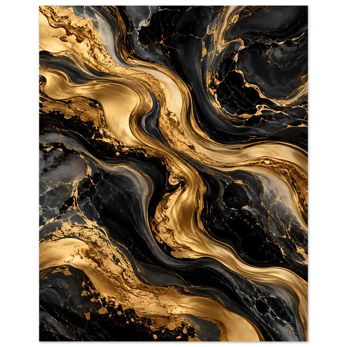 Abstraktes Poster mit schwarzem Marmordesign und goldenen Fließadern, Hochformat