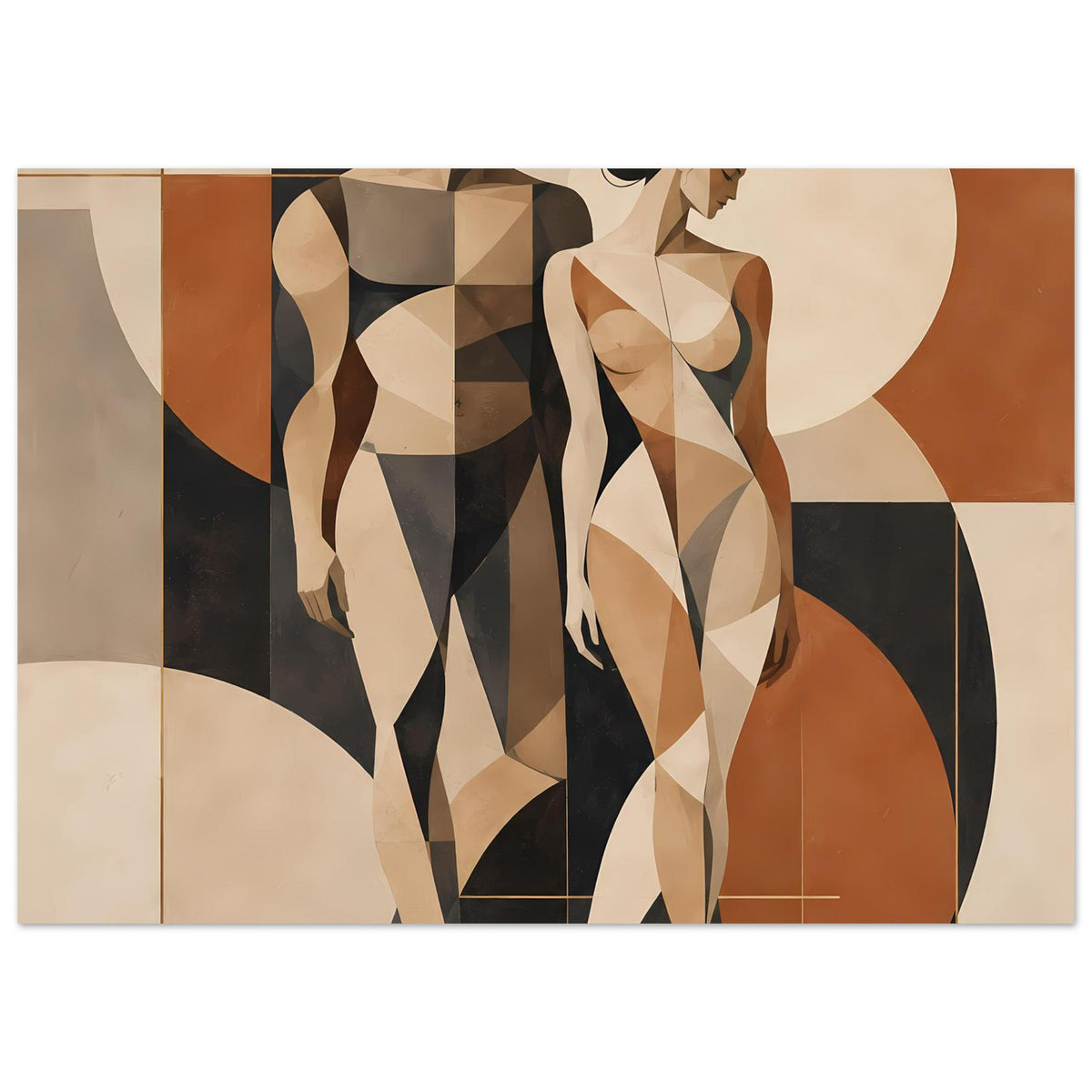 Kunstdruck mit Ausschnitt eines Aktpaares in geometrischen Flächen, Erdtöne