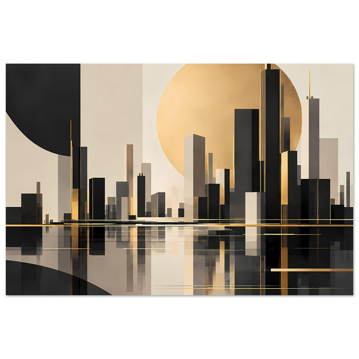 Art-Déco-Stadtposter in Gold, Schwarz und Beige