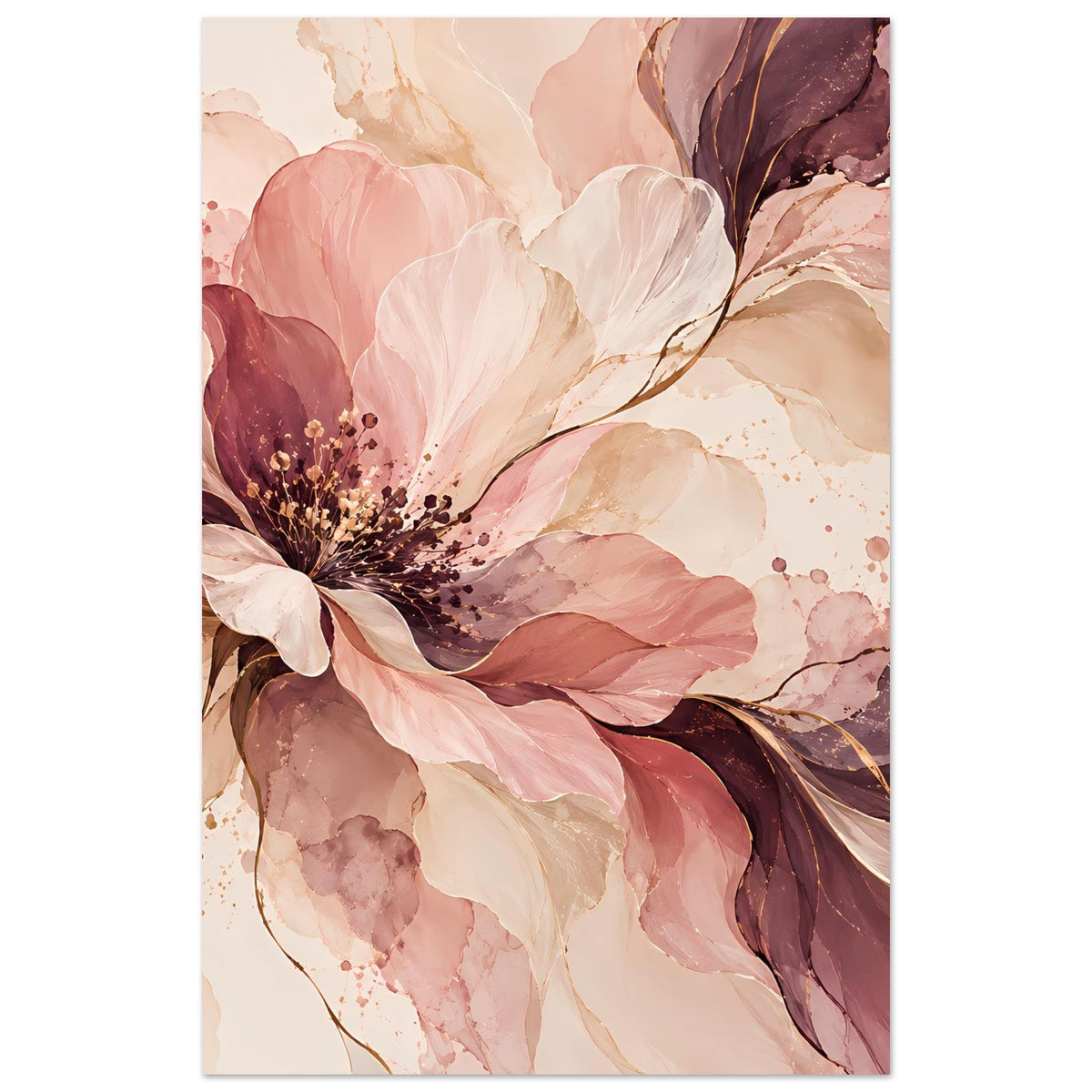 Blütenposter mit abstrakter Blume in Rosé, Beige und Beerentönen
