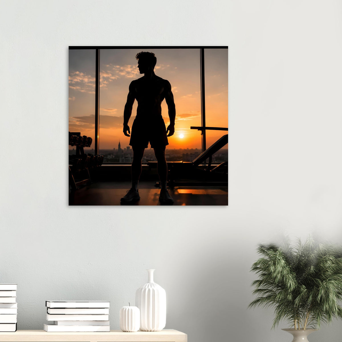 Fitness-Poster als Wandbild: dunkle Silhouette eines Mannes, Sportoutfit, klein