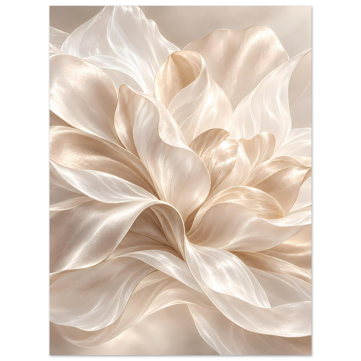 Hochformat-Poster mit abstraktem Creme-Blumenmotiv und weichen Falten auf mattem Papier