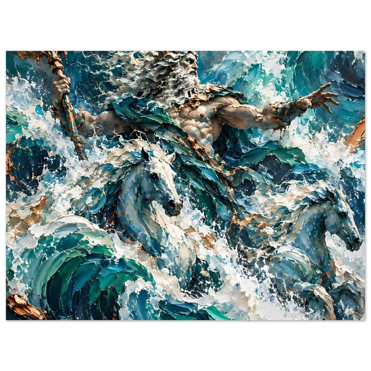 Neptun-Poster im Querformat: Detailreiche Meereswellen mit muskulärer Figur im Zentrum