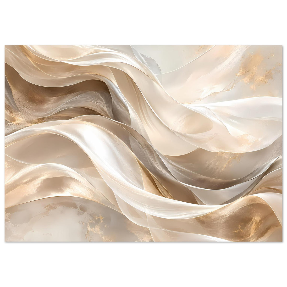 Leinwand-Poster mit abstrakten, fließenden Wellen in Creme, Beige und Gold, horizontal