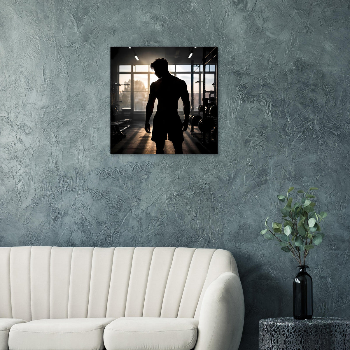 Motivationsposter mit Silhouette eines Sportlers, vorwärts gehend, schwarzer Umriss