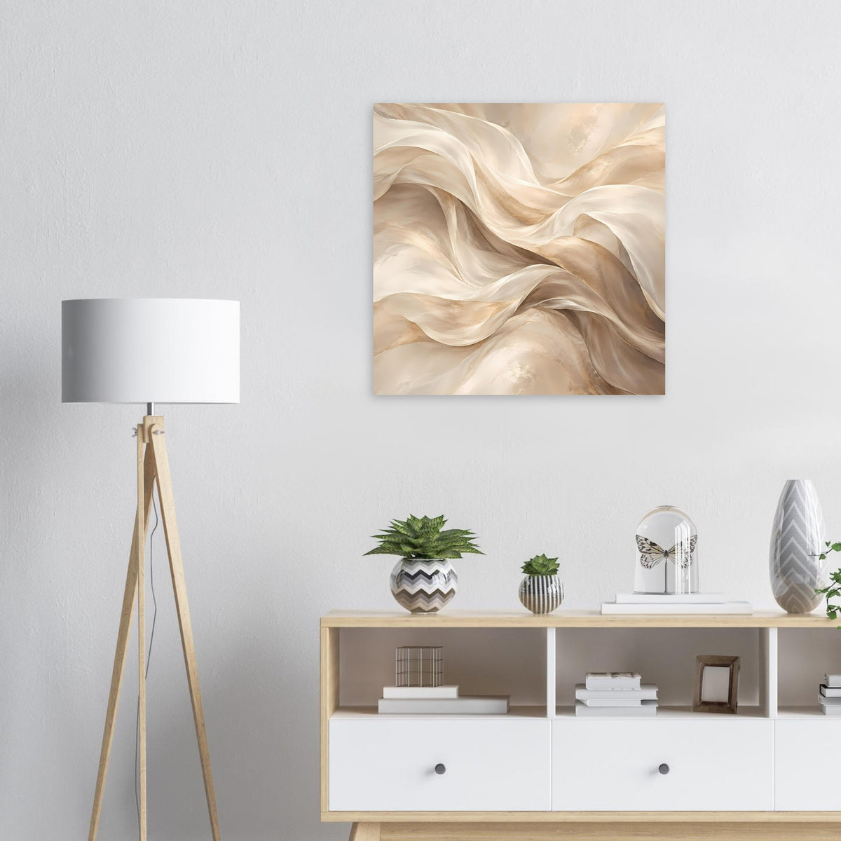 Abstraktes Fluss-Poster mit beigen, cremefarbenen und hellbraunen Wellen