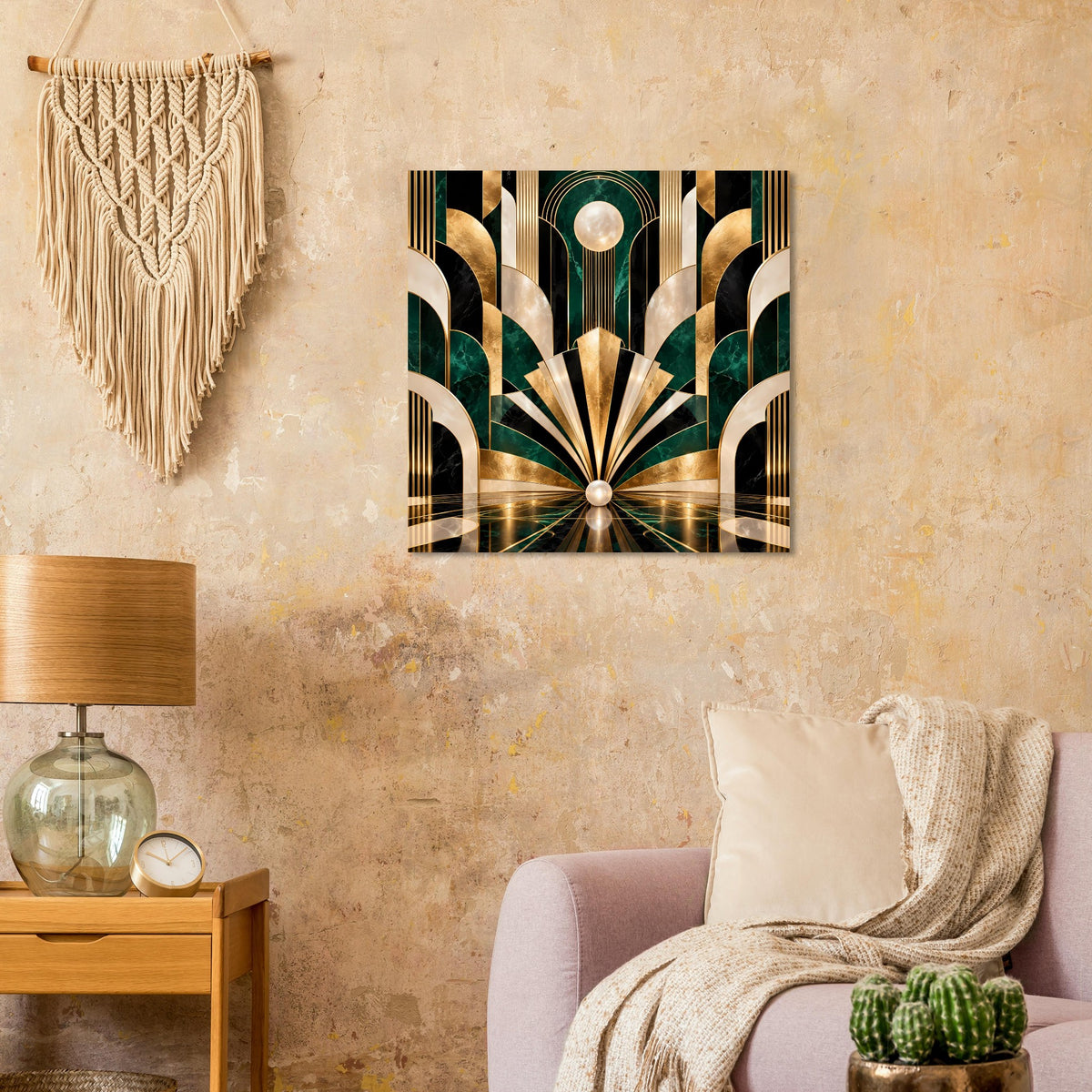 Art-Déco-Poster in Gold und Smaragd, quadratisch
