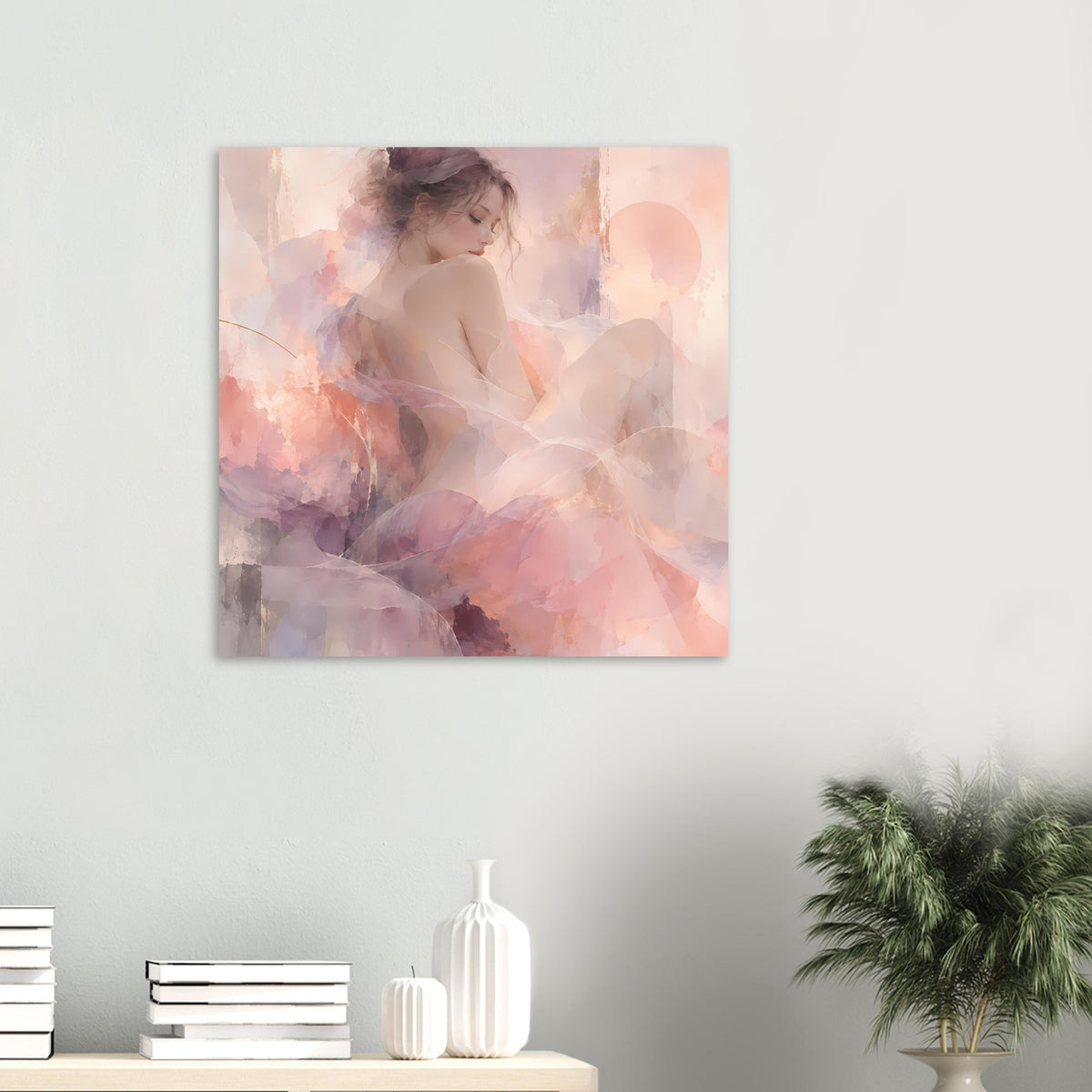 Poster mit Aquarell-Porträt einer Frau in Rosa und Lila