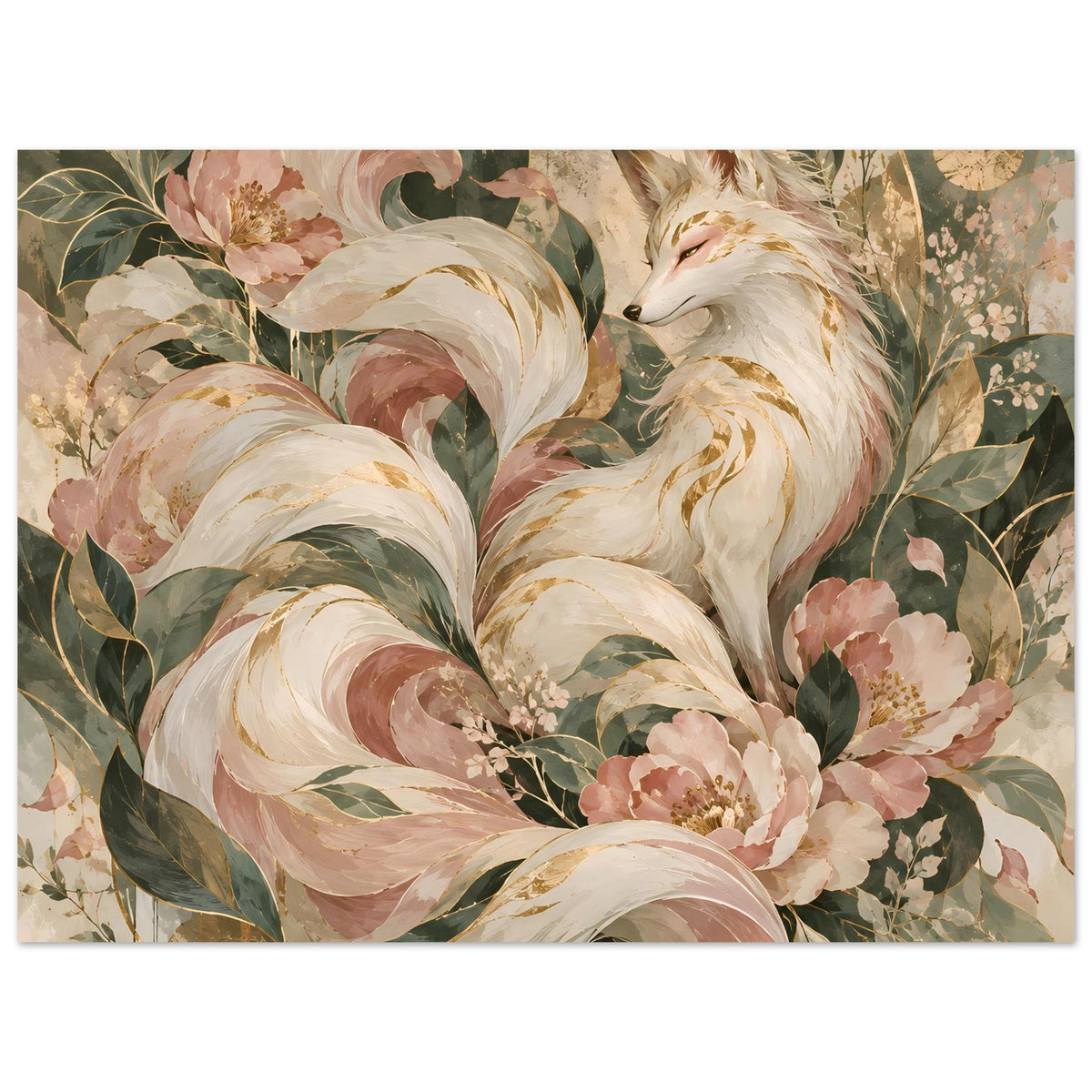 Poster mit Fuchsmotiv in Rosé-, Grün- und Goldtönen