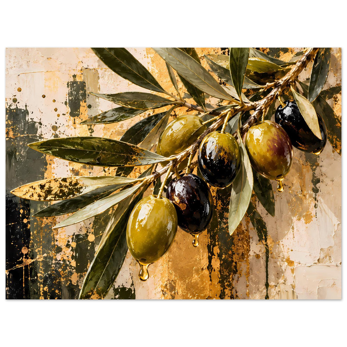 Poster mit Olive-Branch-Motiv, horizontales Format, schwarze Randumrahmung