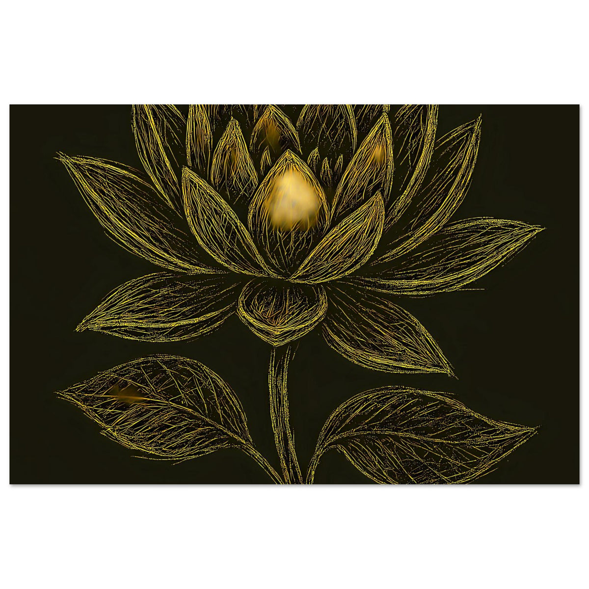 Querformat-Poster mit goldener Lotusblüte, zentral dargestellt auf tiefschwarzem Hintergrund