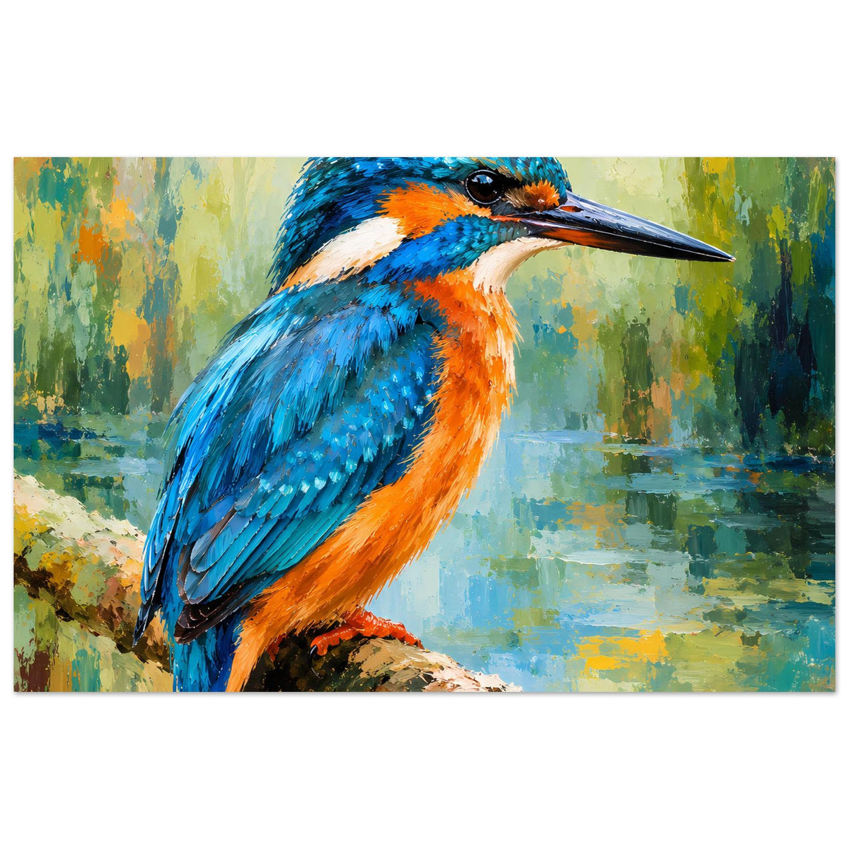 Poster mit farbenfrohem Eisvogel, querformatig auf mattem Premium-Papier