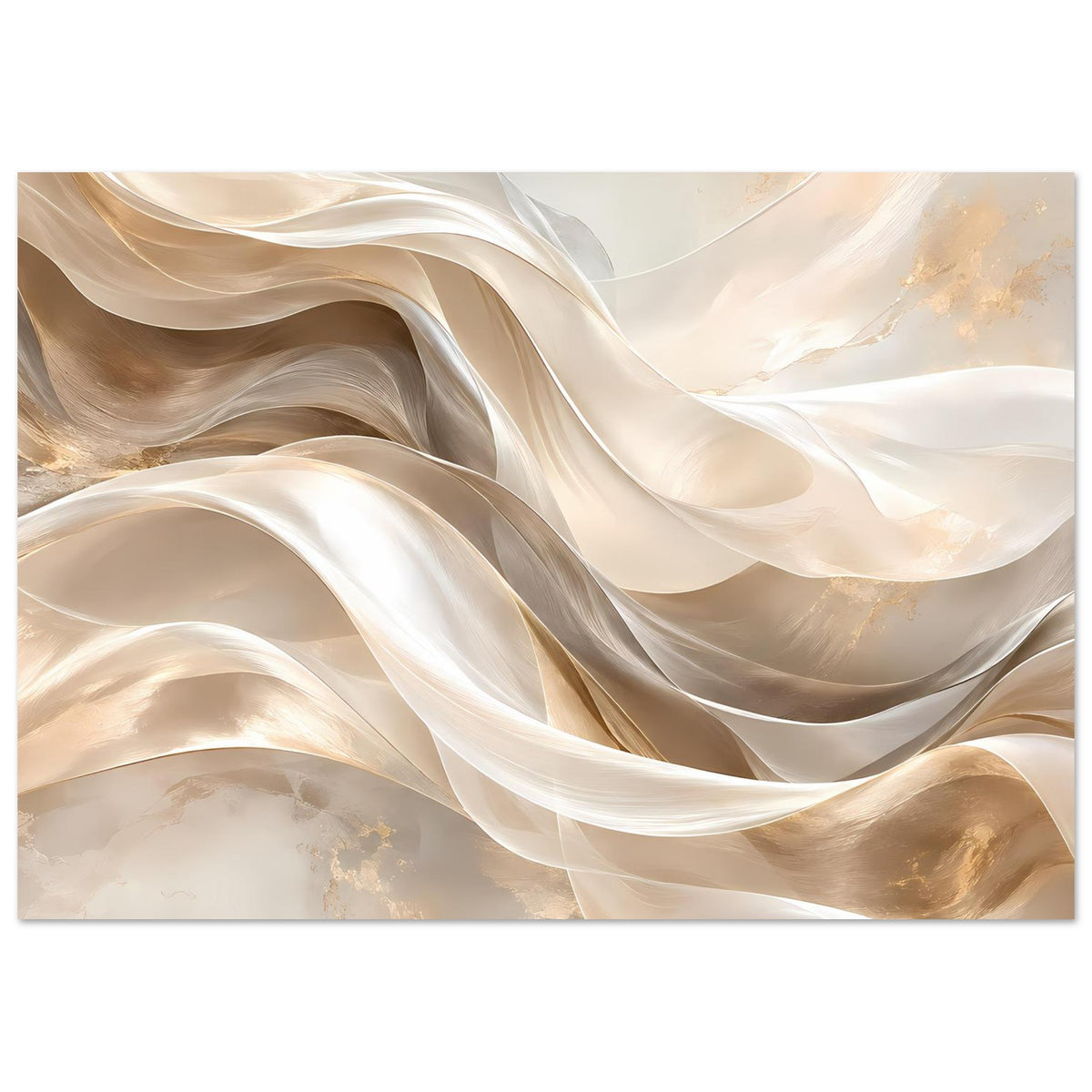 Abstraktes Leinwand-Poster mit fließenden Creme- und Goldbändern, Querformat