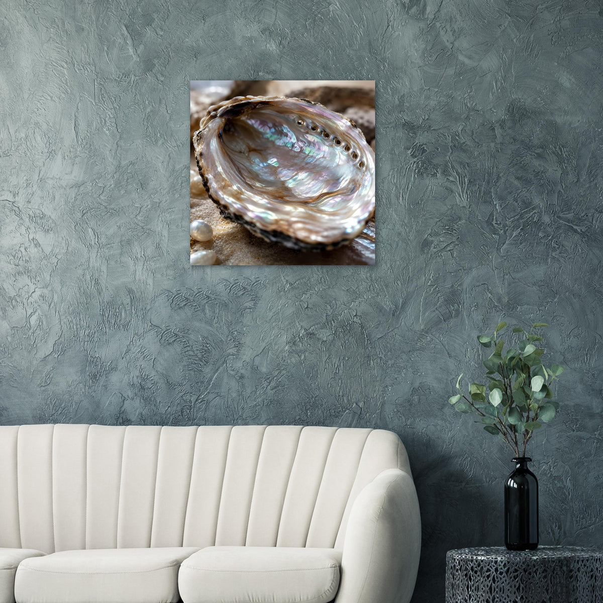 Quadratisches Poster mit Abalone-Muschel, perlmuttfarben schillerndes Schaleninnere
