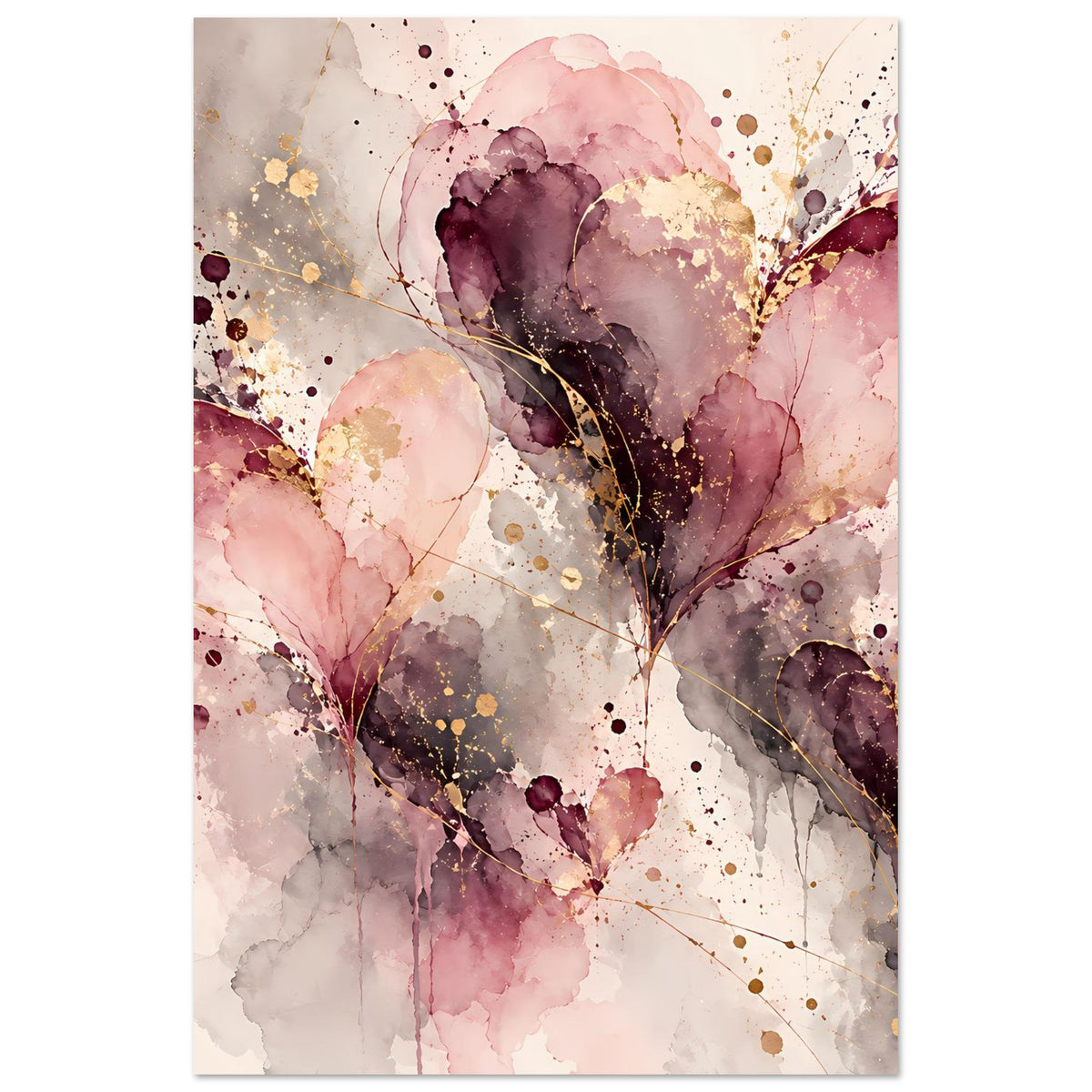 Abstraktes Herz-Poster mit zarten Rosa- und Goldtönen, vertikal
