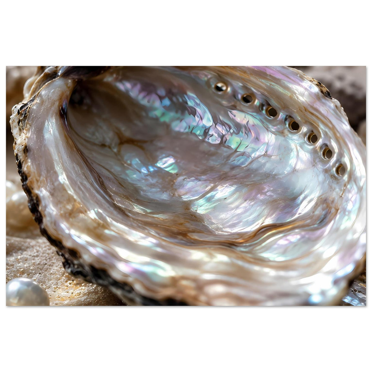 Maritimes Poster: schillernde Abalone-Muschel mit Perlmuttglanz und glänzendem Innenrelief
