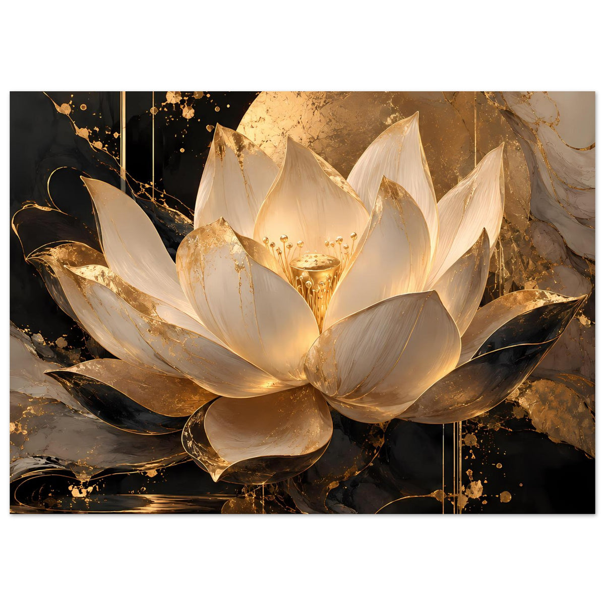 Lotusblumenposter: gold-elfenbeinfarbene Lotusblüte mit dunklen Kontrasten