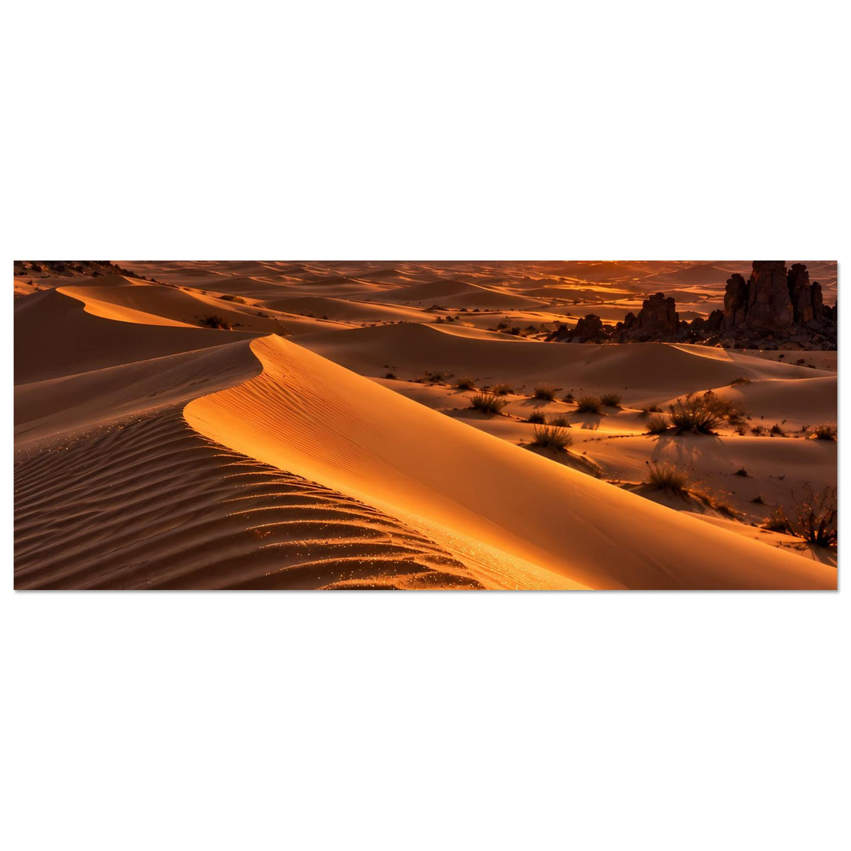 Horizontales Poster: Wüstenlandschaft mit Sonnenuntergang und goldenen Sanddünen