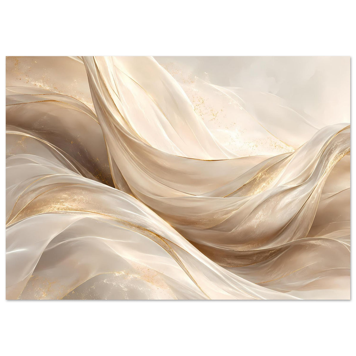 Leinwand-Poster mit abstrakten Stofffalten in Creme und Gold, querformatig