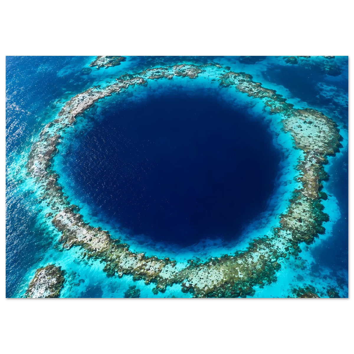 Breites Poster: Unterwasser-Ring mit dunkler blauer Lagune und Koralleninseln