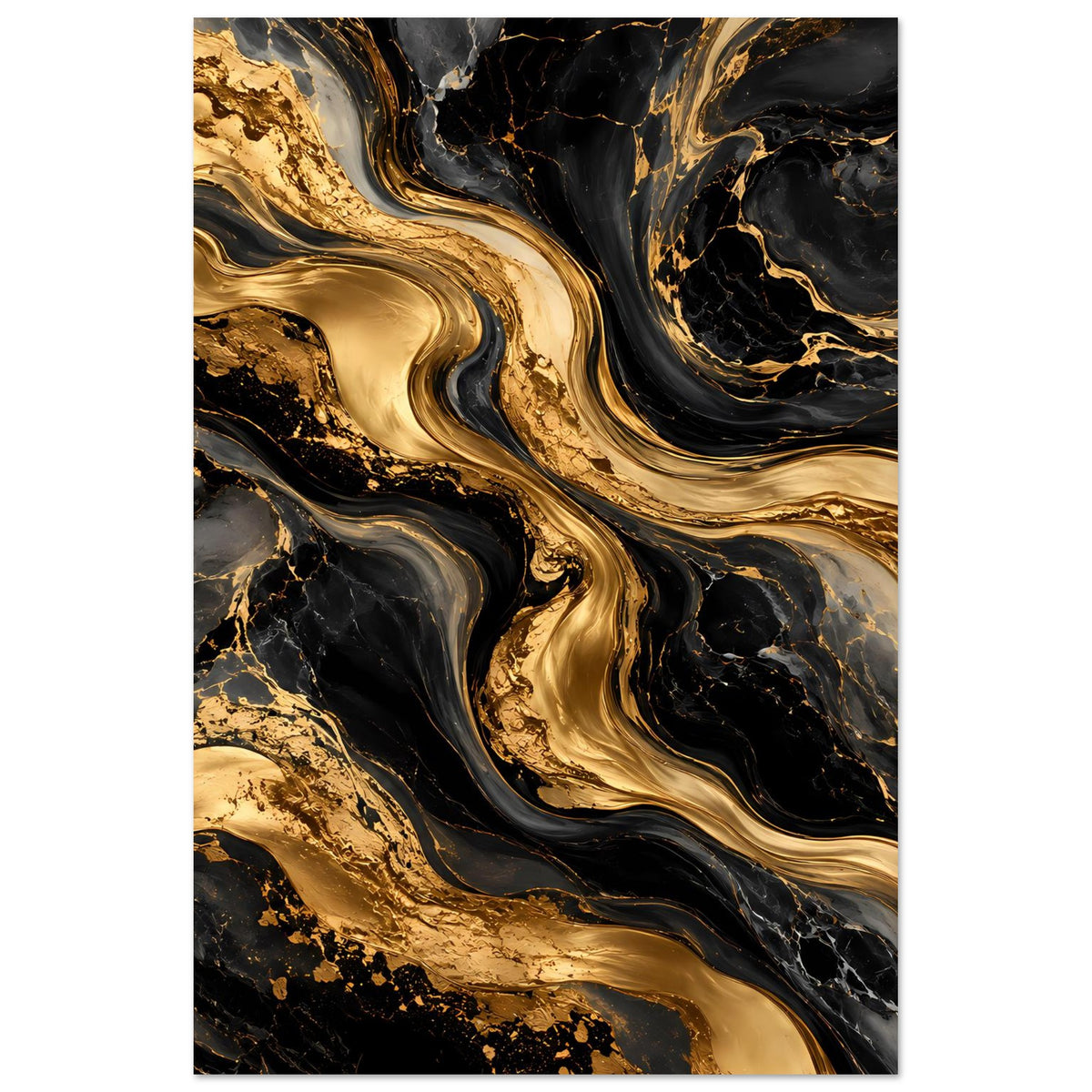 Poster mit Goldmarmor-Optik, hochkant: dunkler Hintergrund mit goldenen Wellenlinien.