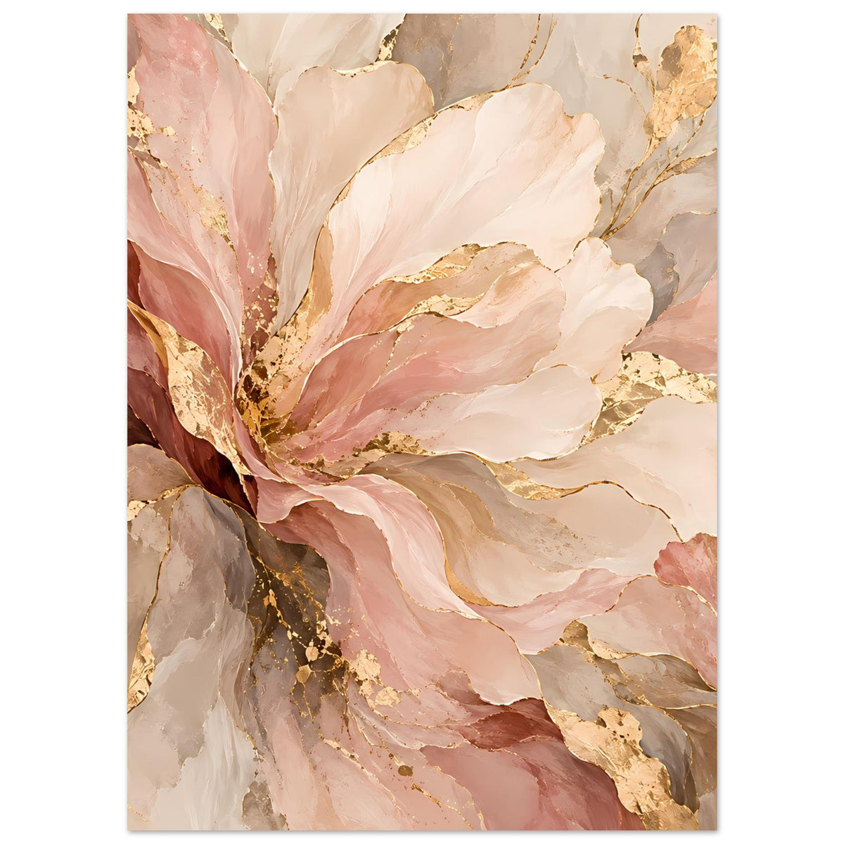 Florales Poster mit roséfarbenen und goldenen Blütenblättern, vertikal